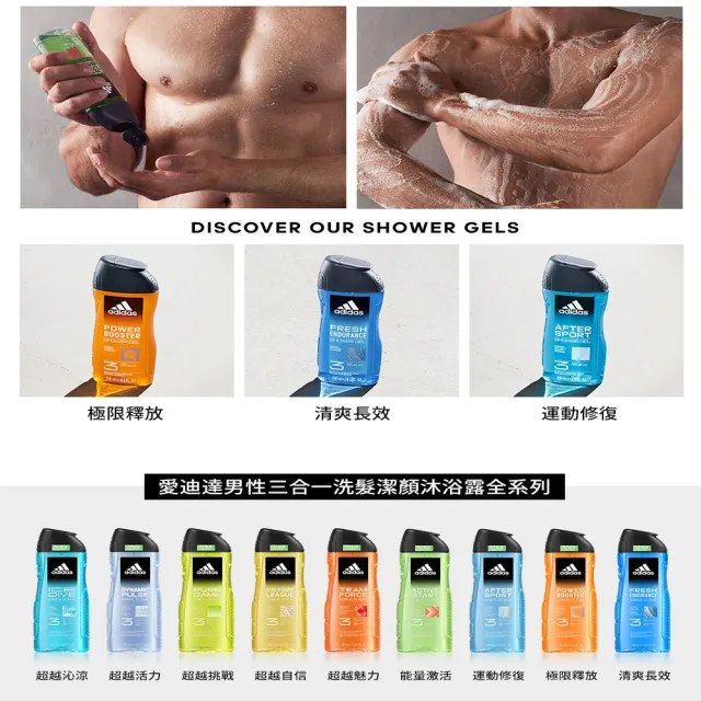 【adidas 愛迪達】三合一潔顏洗髮沐浴露-能量激活(400ml)