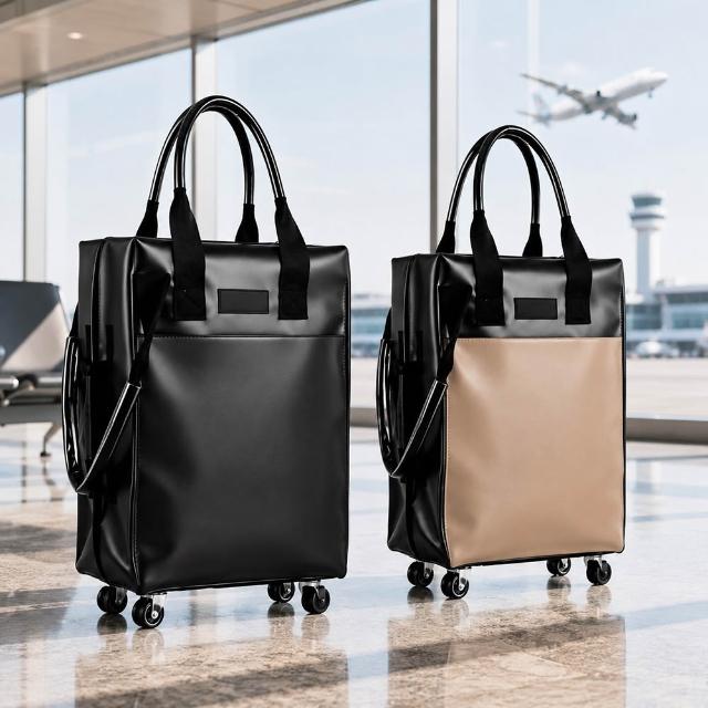 【DaoDi】皮革購物登機包 45L大容量 防水可拖拉 (摺疊購物車 行李袋 買菜車 旅行包 旅行袋 登機包)