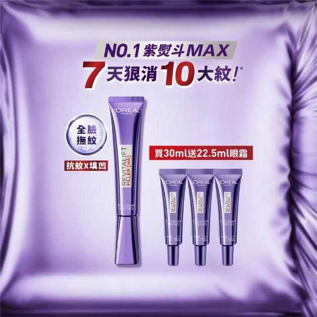 【L’OREAL Paris 巴黎萊雅】全新升級! 玻尿酸眼霜級撫紋精華霜30ml(紫熨斗MAX3.0版)