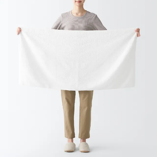 【MUJI 無印良品】彩色布邊小浴巾(象牙白/墨黑色/米色) 成品尺寸:W60×L120 cm
