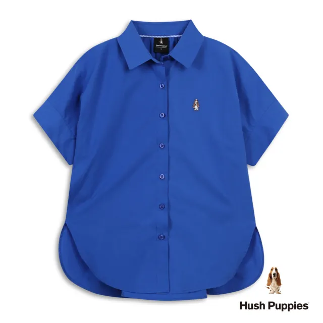 【Hush Puppies】女裝 襯衫 造型後抓褶刺繡小狗寬版襯衫 (寶藍 / 63212108)