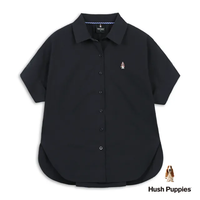 【Hush Puppies】女裝 襯衫 造型後抓褶刺繡小狗寬版襯衫 (丈青 / 63212108)