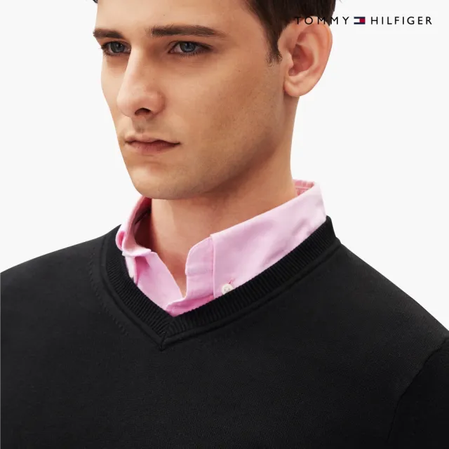 【TOMMY HILFIGER】官方旗艦館V 領棉質毛衣_黑色