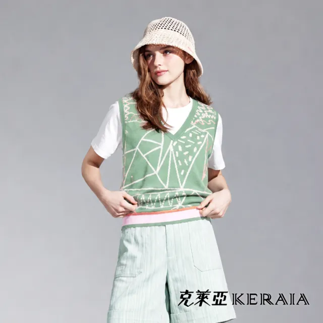 【KERAIA 克萊亞】苔原繪葉假兩件針織上衣