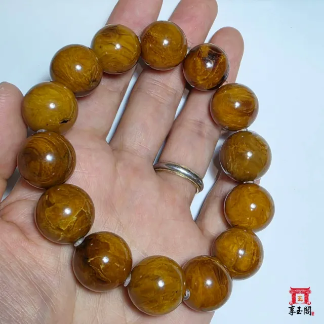 享玉閣 緬甸血根珀溶洞妖花手串 16+mm