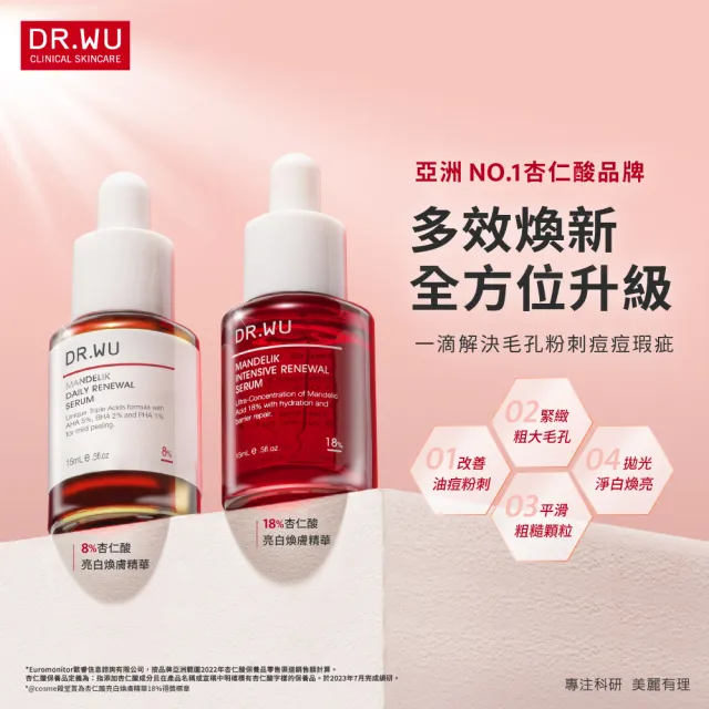 【DR.WU 達爾膚】杏仁酸亮白煥膚精華18% 15ML(2入組)