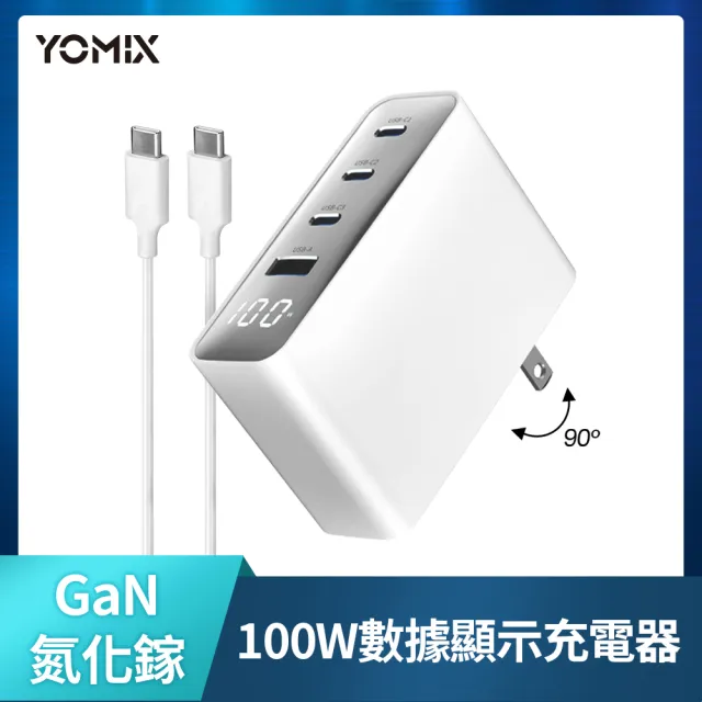 【YOMIX 優迷】萬國轉接頭組★100W氮化鎵數據顯示四孔快充充電器(Type-C/USB/筆電快充/豆腐頭/充電頭/I18適