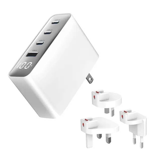 【YOMIX 優迷】萬國轉接頭組★100W氮化鎵數據顯示四孔快充充電器(Type-C/USB/筆電快充/豆腐頭/充電頭/I18適