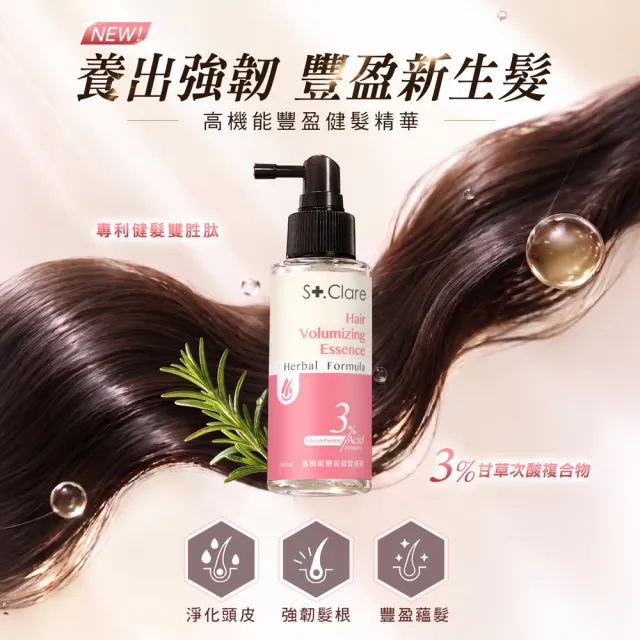 【St.Clare 聖克萊爾】高機能(豐盈健髮精華100ml+涼感護色頭皮淨化液200ml)