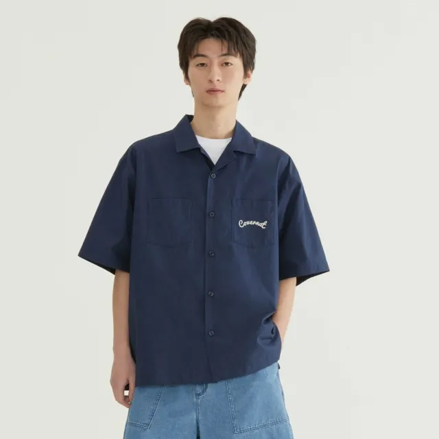 【COVERNAT】官方旗艦館 椰子樹圖案短袖襯衫(UNI襯衫 SOOBIN同款 海軍藍/象牙白色)