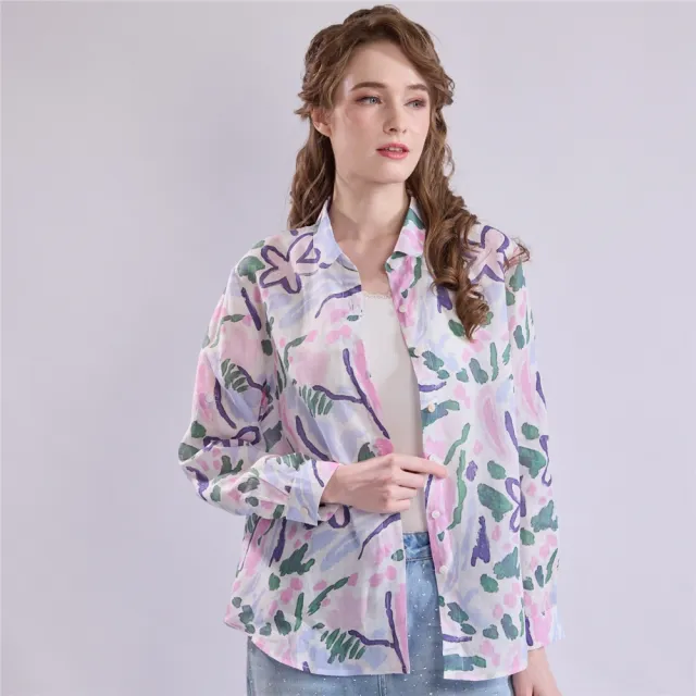 【SuperWands】亮彩圖騰精品絲綢上衣