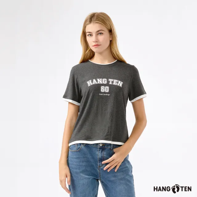 【Hang Ten】女裝-層次撞色LOGO印花短袖T恤(多色選)