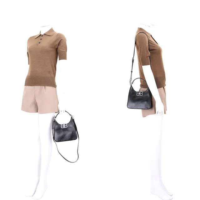 【Balenciaga 巴黎世家】BB Soft S 金屬標誌羊皮手提 肩斜背包-黑色