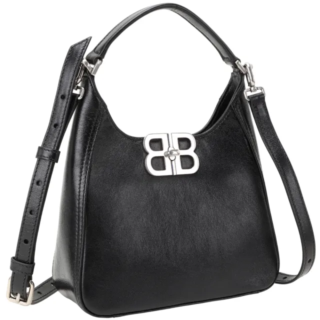 【Balenciaga 巴黎世家】BB Soft S 金屬標誌羊皮手提 肩斜背包-黑色