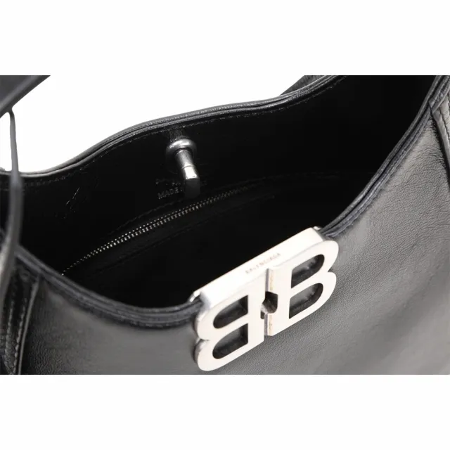【Balenciaga 巴黎世家】BB Soft S 金屬標誌羊皮手提 肩斜背包-黑色