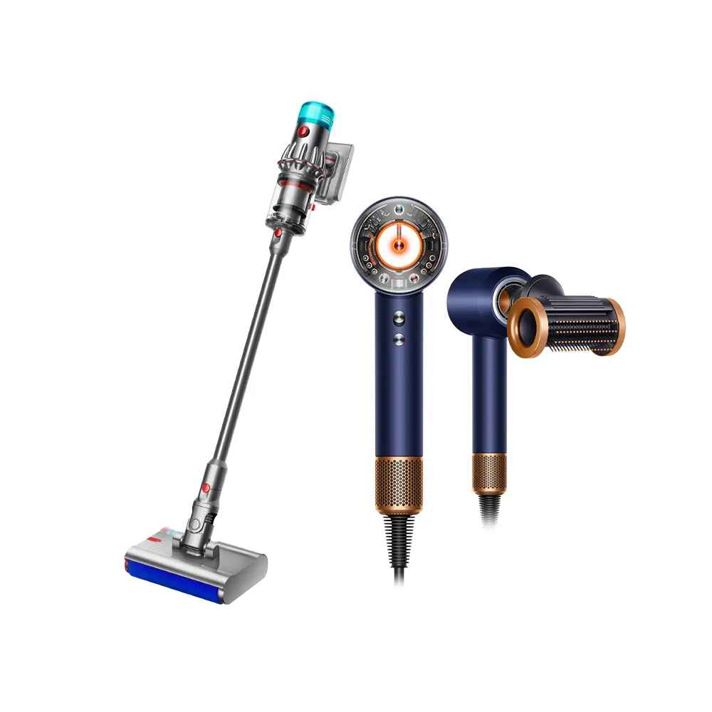 【dyson 戴森】V12s sv49乾溼全能洗地吸塵器(旗艦雙主吸頭) + HD16 吹風機 溫控 負離子(普魯士藍) (超值組)