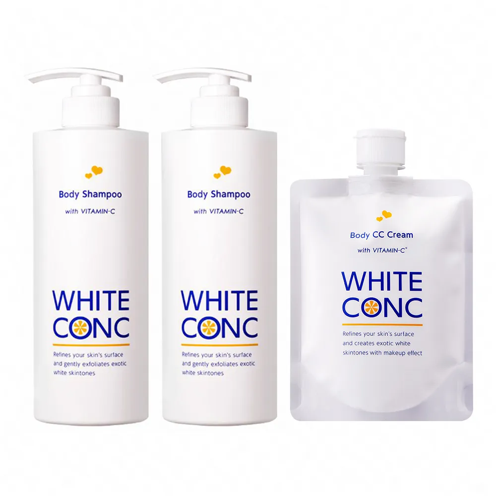 【WHITE CONC】身體美白3入組(藥用沐浴乳600mlx2+身體CC霜200G)
