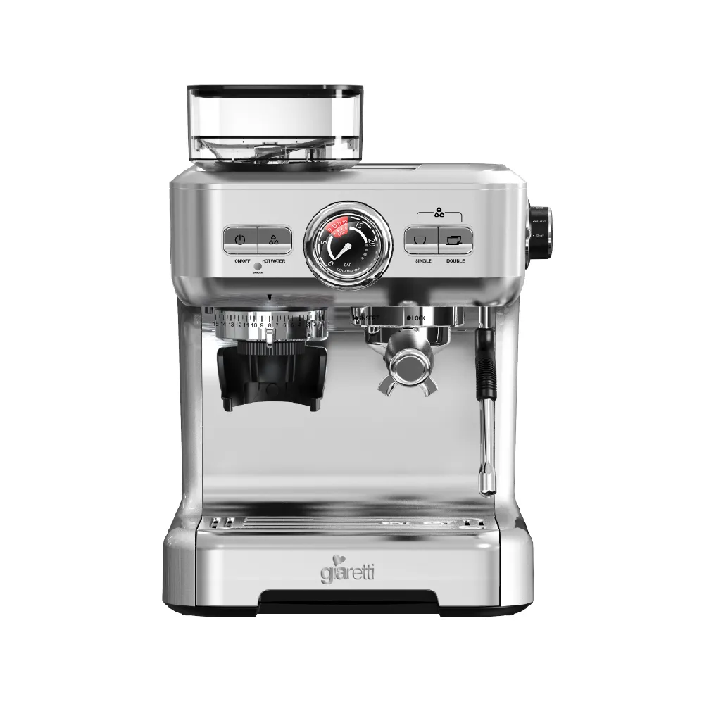 【Giaretti】義式磨豆咖啡機-冰川銀 GL-5700(20Bar萃取/15段磨豆/可拆式刀盤)