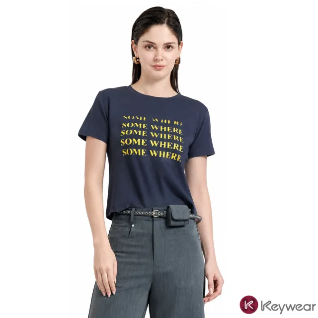 【KeyWear 奇威名品】清爽顯白字母短袖上衣T恤(共3色)