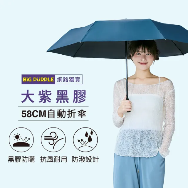 【雨傘王】BigPurple 23吋 黑膠傘 自動傘 折疊傘 防曬降溫 抗UV 1-2人撐(可付費維修*)