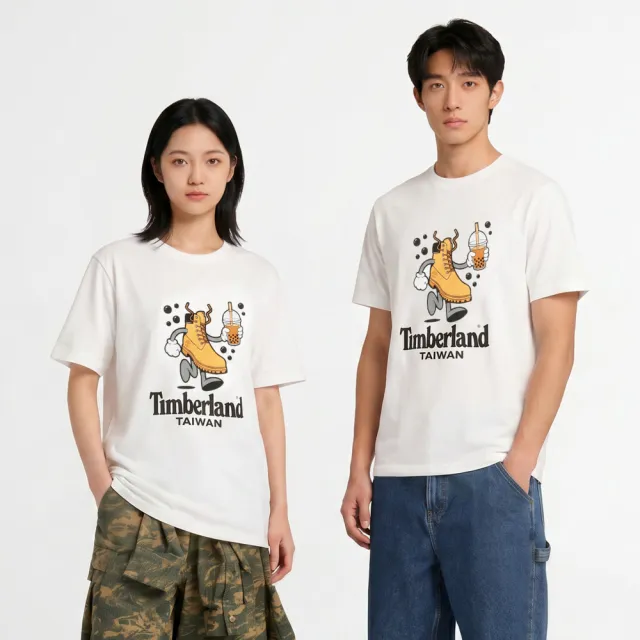【Timberland】台灣限定款白色珍珠奶茶短袖T恤(0YHNPG08)