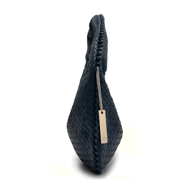 【2R 手工真皮】雙11 頂級訂製NAPPA羊皮手工梭織彎月側肩背包 小版 深寶藍