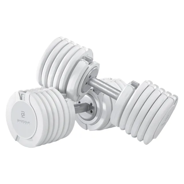 【BYZOOM FITNESS】Pure Series 55lb/約25kg 15段重量可調式啞鈴雙入+50lb/約22.6kg 5段重量可調式壺鈴 白