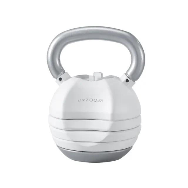 【BYZOOM FITNESS】Pure Series 55lb/約25kg 15段重量可調式啞鈴雙入+40lb/約18kg 5段重量可調式壺鈴 白