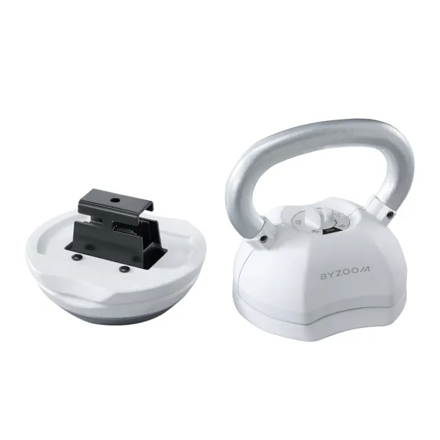 【BYZOOM FITNESS】Pure Series 55lb/約25kg 15段重量可調式啞鈴雙入+40lb/約18kg 5段重量可調式壺鈴 白