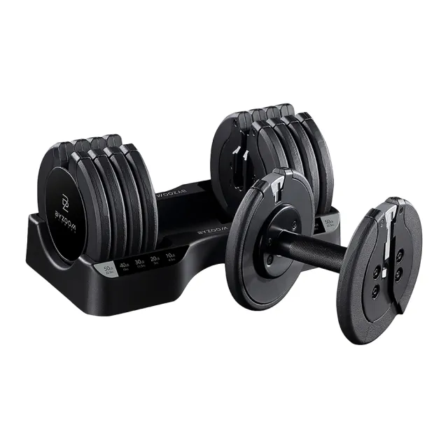 【BYZOOM FITNESS】Pure Series 50lb/約22.6kg 5段重量可調式啞鈴雙入+50lb/約22.6kg 5段重量可調式壺鈴 黑