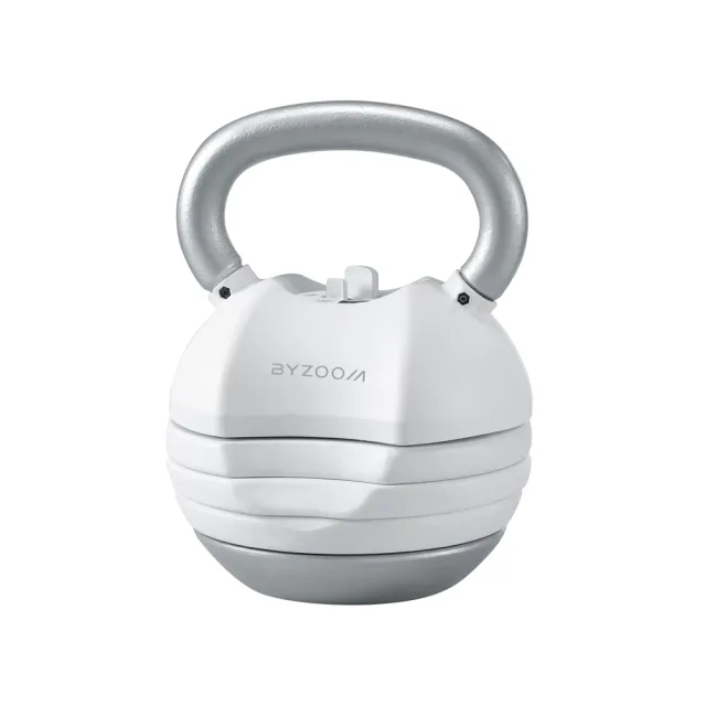 【BYZOOM FITNESS】Pure Series 50lb/約22.6kg 5段重量可調式啞鈴雙入+50lb/約22.6kg 5段重量可調式壺鈴 白