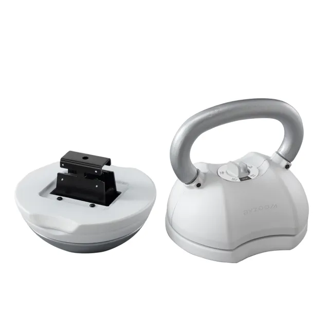 【BYZOOM FITNESS】Pure Series 50lb/約22.6kg 5段重量可調式啞鈴雙入+50lb/約22.6kg 5段重量可調式壺鈴 白