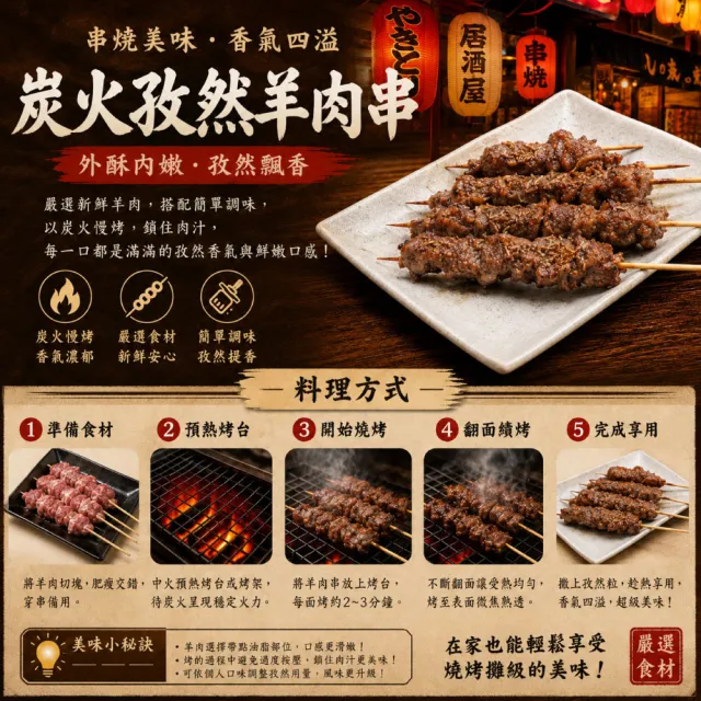 【約克街肉舖】孜然羊肉串9串(40g±10%/串_3串/包_中秋烤肉/露營燒烤)