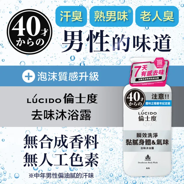 【LUCIDO 倫士度】去味微涼感沐浴露超值3件組(瓶裝450mlx1+補充包380mlx2)男性專用 去油