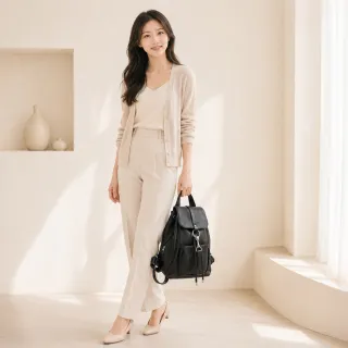 【EMMA SUE】雙11 皮革包包 黑色後背包 水桶後背包 韓國包包 荔枝紋 包包 水桶包 休閒旅行包 個 