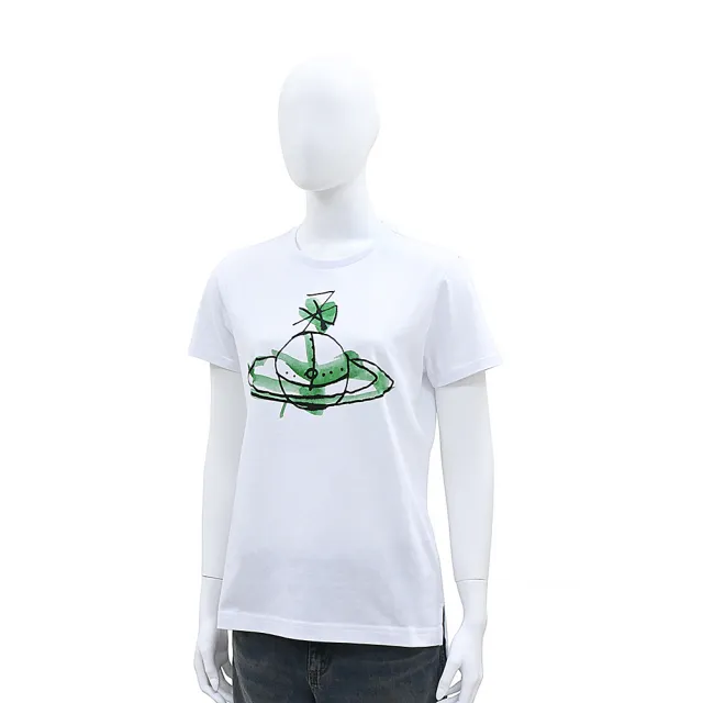 【Vivienne Westwood】Vivienne Westwood布標黑字LOGO純棉星球圖案圓領短袖T恤(女款/白)