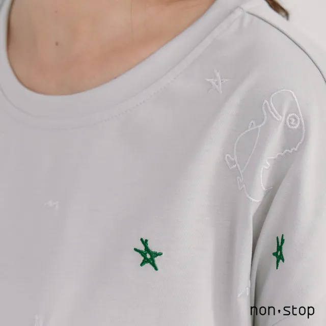 【non-stop】星光恐龍刺繡抽繩T恤-2色
