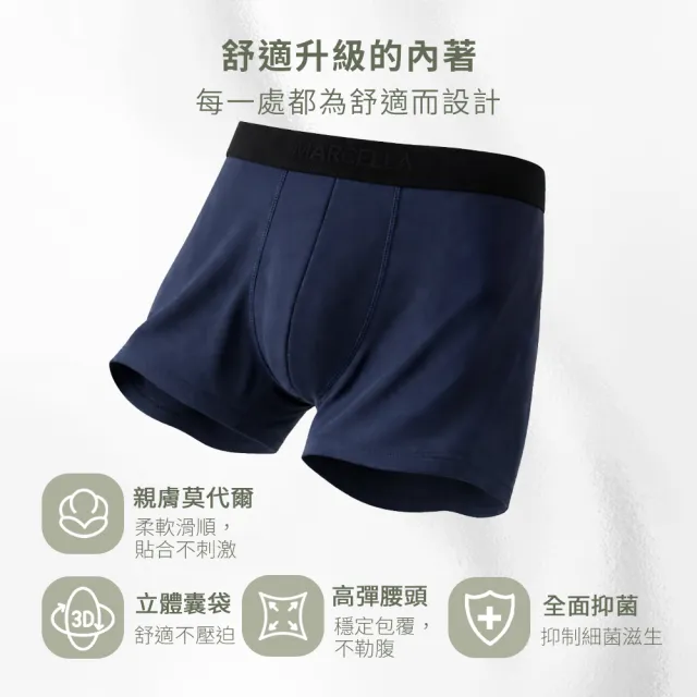 【MarCella 瑪榭】任選3件-莫代爾抗菌合身平口男內褲(男內褲/四角褲/平口褲/合身內褲)