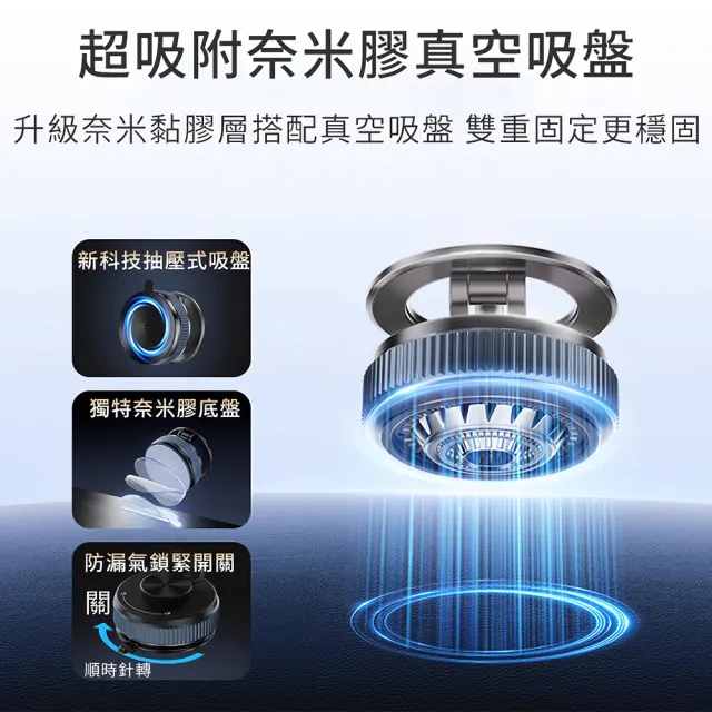 Pipe Max超吸附磁吸手機支架 奈米膠真空吸盤 1080°四軸旋轉 鋅合金汽車用手機架 MagSafe桌面支架