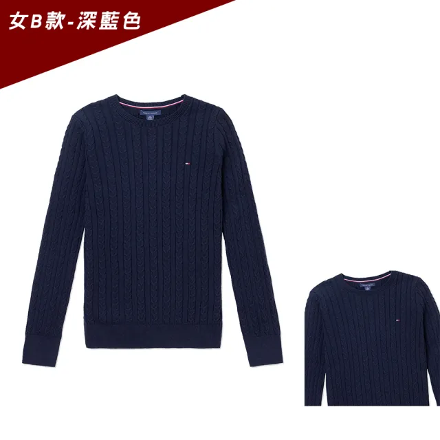 【TOMMY HILFIGER】TOMMY 經典圓領刺繡小LOGO麻花針織毛衣 上衣-女-多色選(平輸品/保暖舒適)