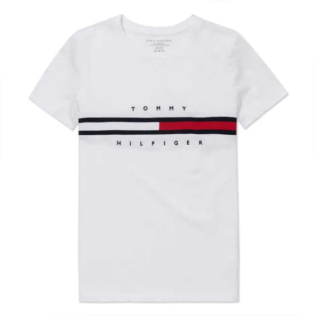 【TOMMY HILFIGER】TOMMY 經典刺繡文字Logo圖案短袖T恤 上衣-女-白色(平輸品/短T)