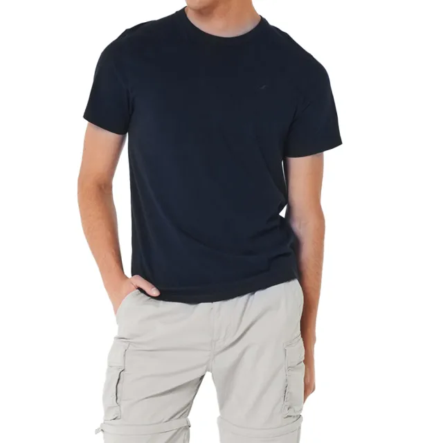 【HOLLISTER Co】HCO 海鷗 經典圓領小海鷗素面短袖T恤 上衣-深藍色(平輸品/素T/短T/可男女穿搭)