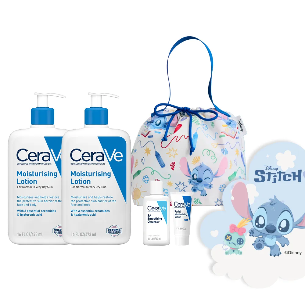 【CeraVe 適樂膚】史迪奇限量聯名組★長效清爽保濕乳 473ml雙入(彌月/臉部身體乳液/張凌赫同款)