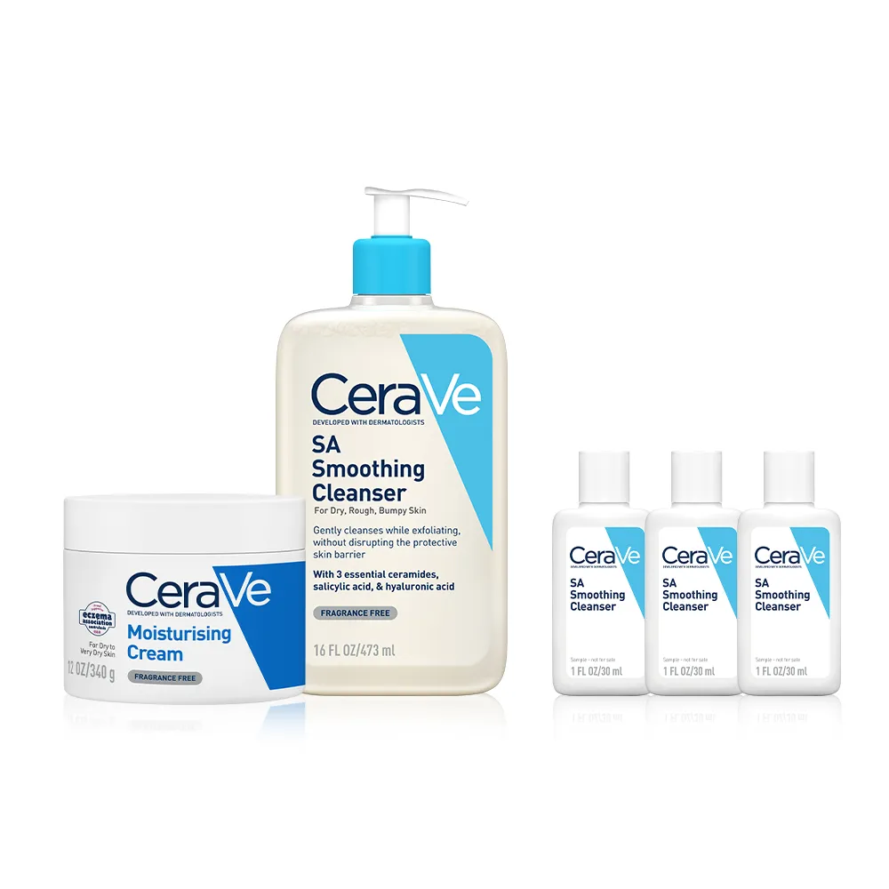 【CeraVe 適樂膚】角質代謝嫩膚組★長效潤澤修護霜+水楊酸煥膚淨嫩潔膚露 473ml_F(臉部身體乳霜)