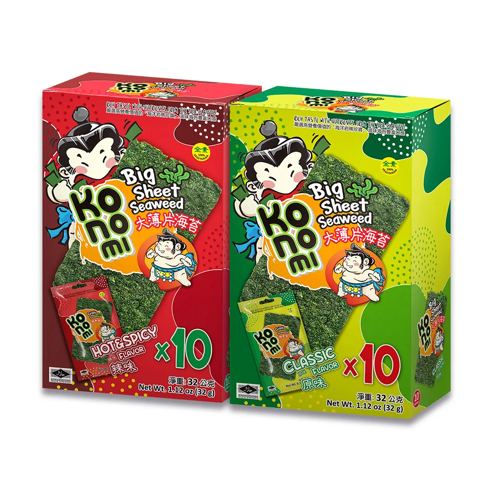 【KoNoMi 相撲手】大薄片海苔分享盒 原味/辣味(3.2g*10片入)