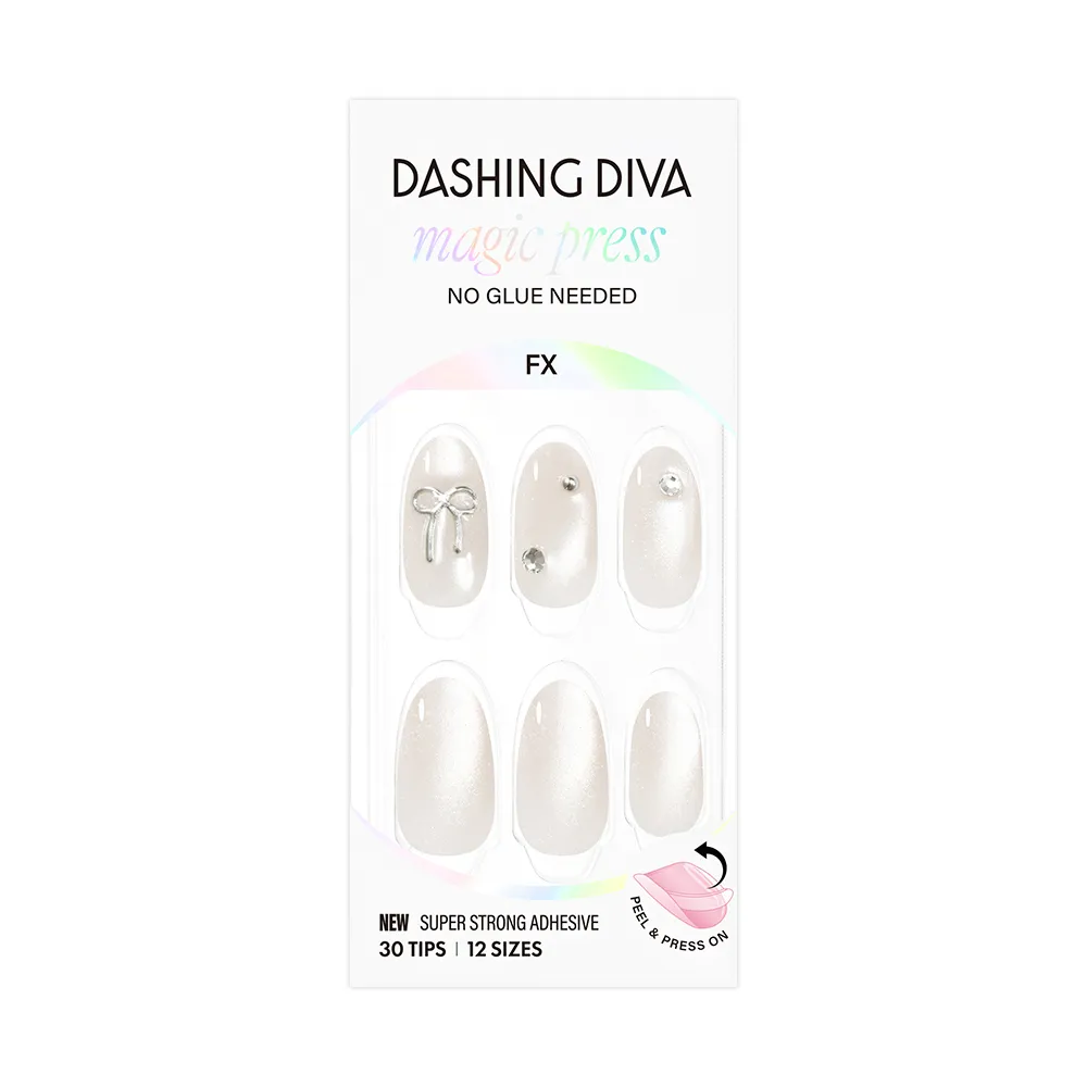 【DASHING DIVA】MAGICPRESS 時尚潮流美甲片_奶霧緞帶(芭蕾 蝴蝶結 珍珠白 貓眼 玻璃珠)