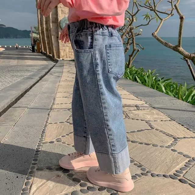 【橘魔法】反摺拼接牛仔褲 女童 男童 童裝 兒童 童裝 直筒褲 長褲 褲子 中性款