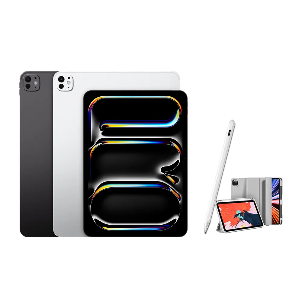 【Apple】2025 iPad Pro M5晶片/11吋/WiFi/512G 平板電腦(A04 Plus觸控筆+三折筆槽殼+鋼化保貼組)