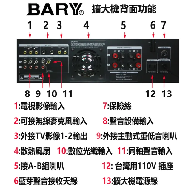 【BARY】品牌數位光纖立體聲音 餐飲店學校公司會議綜合擴大機 T-6