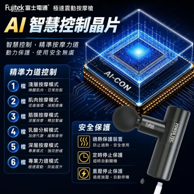 【Fujitek 富士電通】無刷靜音馬達極速輕量USB充電筋膜槍FTM-U02(已銷破千台 交換禮物必買)